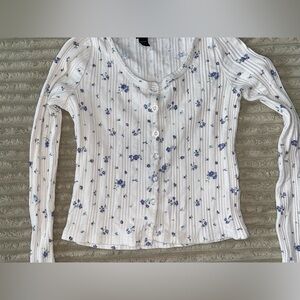 🌸 Art Class Floral Ribbed Henley Top | Size S (6/6X)